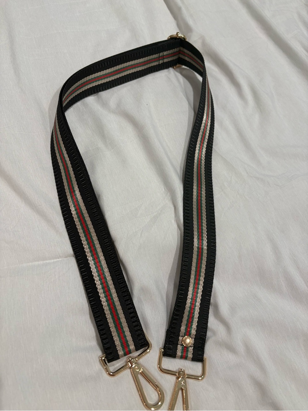 Striped Black Canvas Bag Strap with Gold Hardware